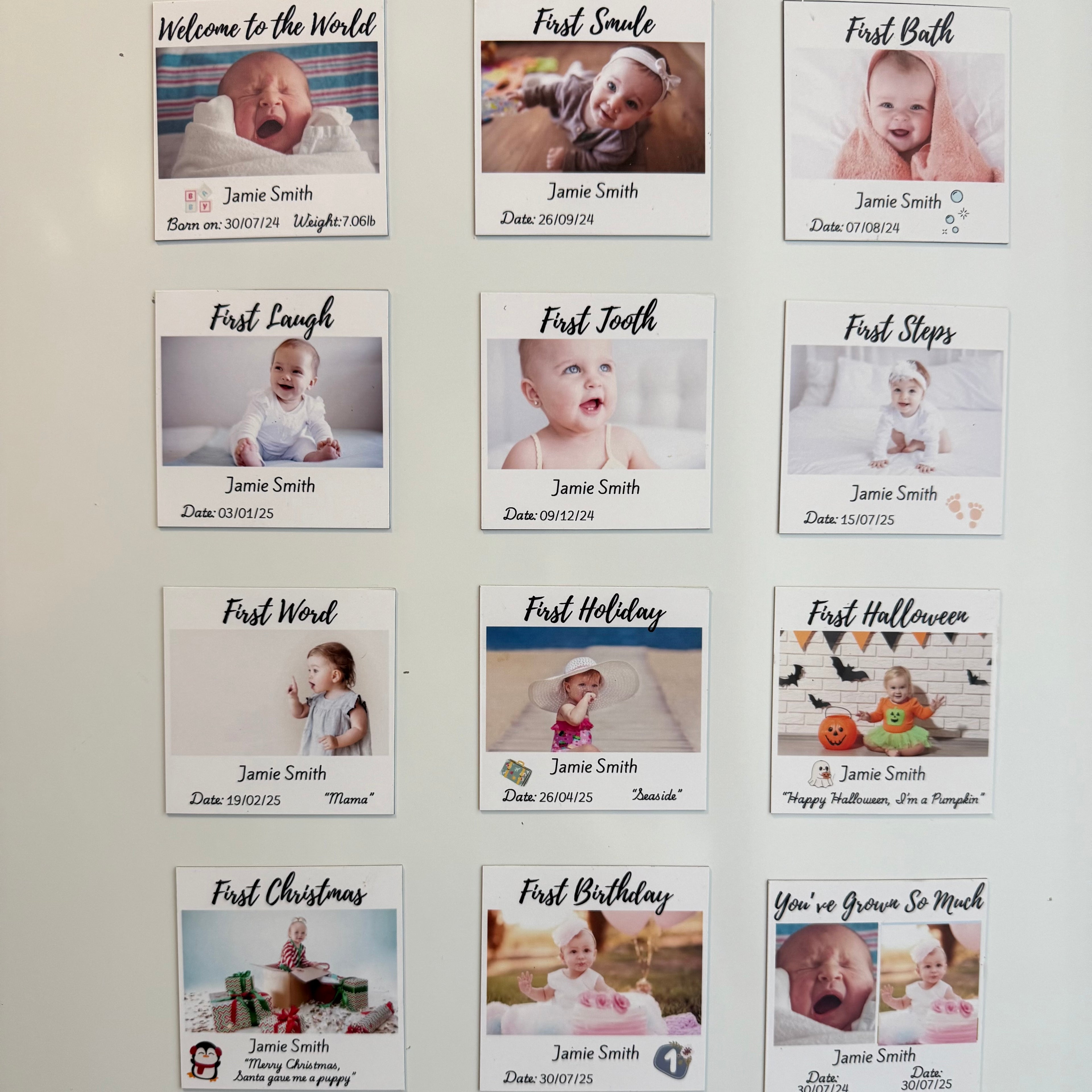 Personalised Baby Milestone Fridge Magnets – First Year Keepsake Photo Gift