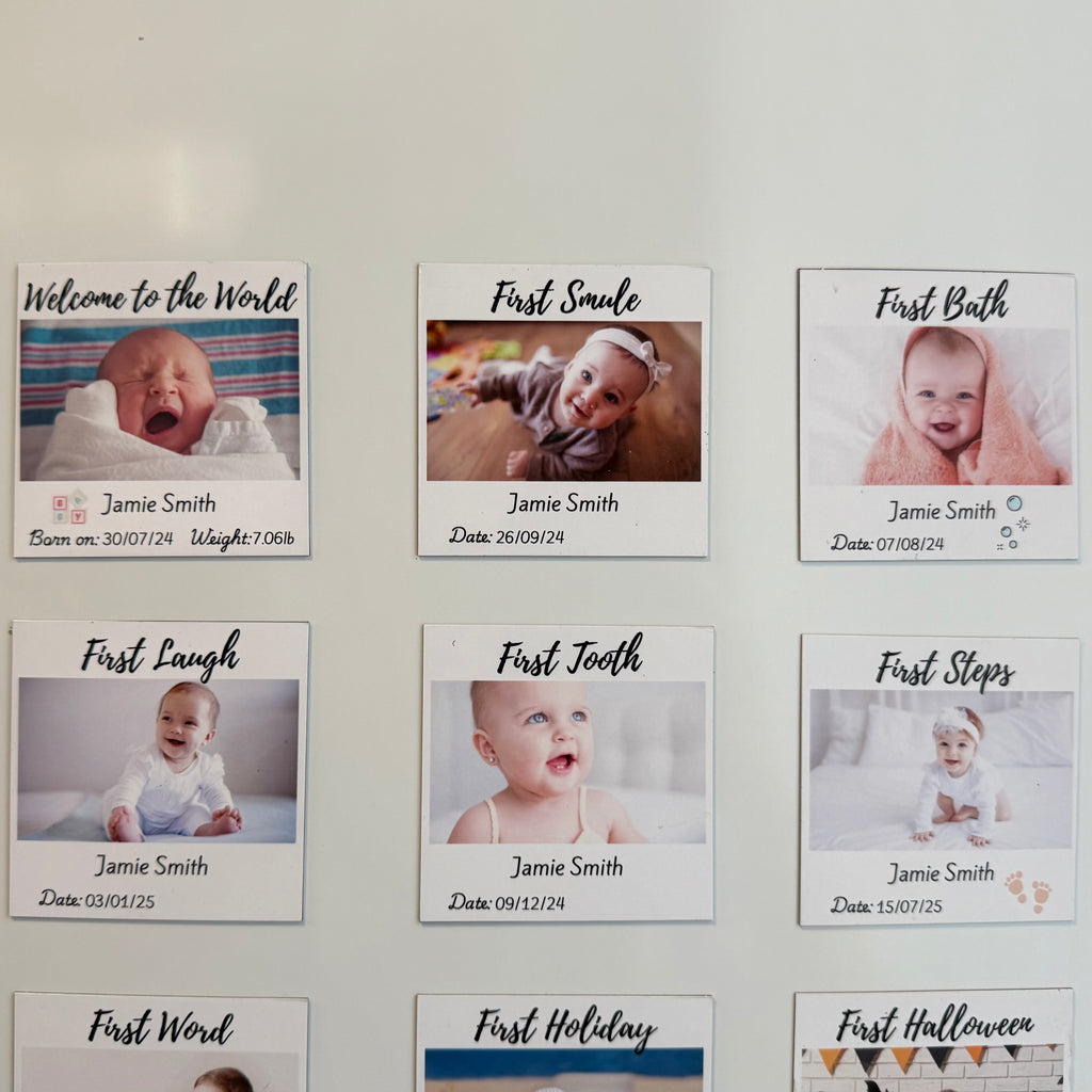 Personalised Baby Milestone Fridge Magnets – First Year Keepsake Photo Gift