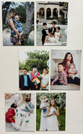 Collage of family photos on a white wall