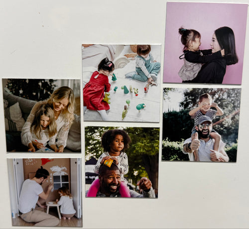 Collage of photos featuring a woman and children in various settings.