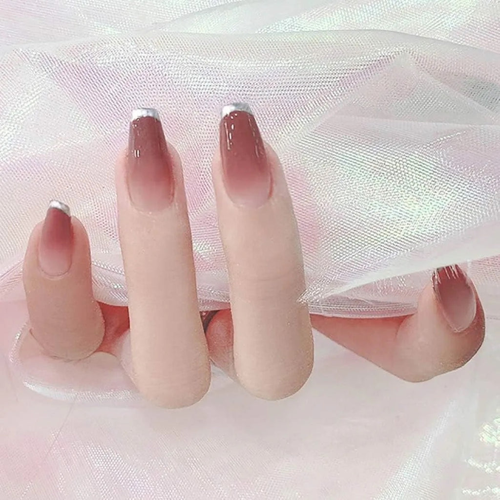 Sethexy Glossy Ballerina French False Nails Long Full Cover Light Pink 24pcs