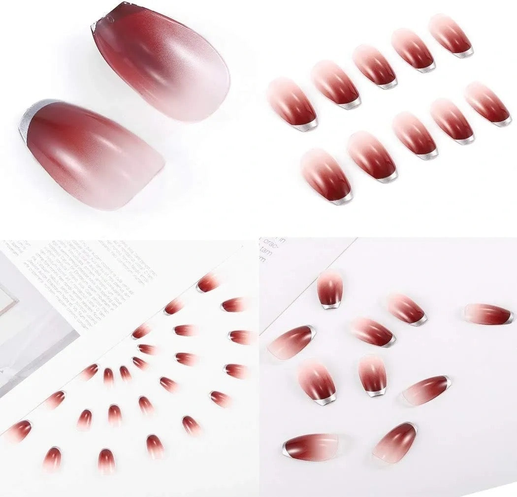 Sethexy Glossy Ballerina French False Nails Long Full Cover Light Pink 24pcs