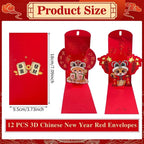 KEAGAN 12PCS 3D Chinese Snake Year Red Envelopes, New Year Red Envelopes