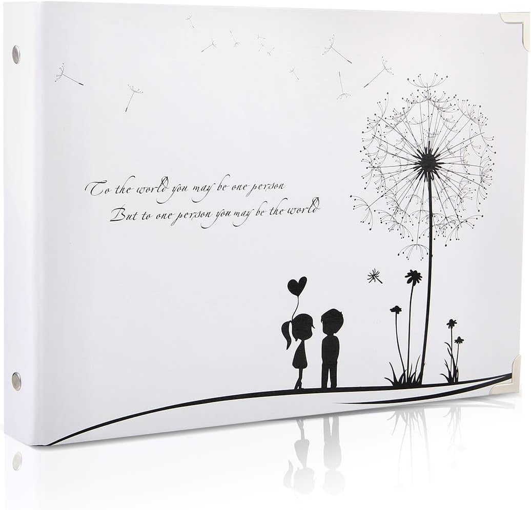 White Scrapbook Photo Album Wedding Guest Book DIY Memories Book with 50 Black Pages