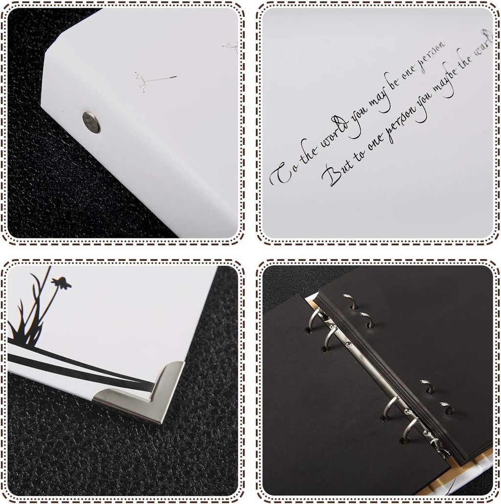 White Scrapbook Photo Album Wedding Guest Book DIY Memories Book with 50 Black Pages