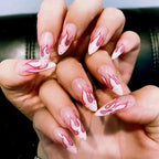 Sethexy Glossy Long Stiletto False Nail Pink Glitter Fake Nails Flame Art 24pcs