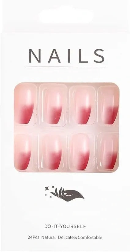 Sethexy Pink Coffin Fake Nails Ballerina False Nails Gradient Glossy 24pcs