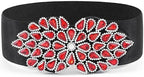 Bohend Crystal Flower Elastic Belt Wide Stretchy Belt Rhinestone Cinch Belts (S)