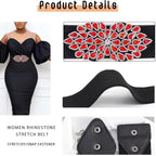 Bohend Crystal Flower Elastic Belt Wide Stretchy Belt Rhinestone Cinch Belts (S)