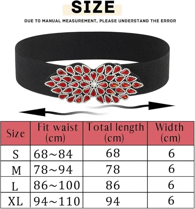 Bohend Crystal Flower Elastic Belt Wide Stretchy Belt Rhinestone Cinch Belts (S)