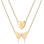 Minegreet Gold Initial Layered Necklace 18K Gold Plated Butterfly and Heart (F)