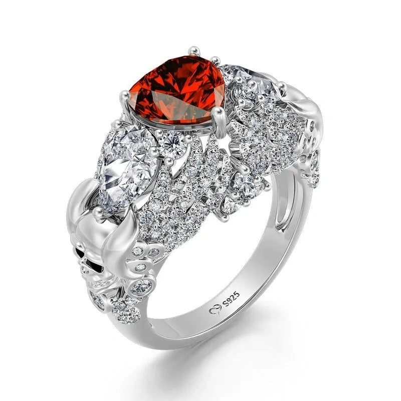 Jeulia"Permanent Reminder" Skull Design Three Stone Set Sterling Silver Ring