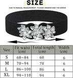 Bohend Crystal Flower Elastic Belt Black Wide Stretchy Belt