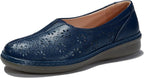 UberDeco Women’s Leather Loafers Moccasins Casual Slip-on Flats (8)(Navy)