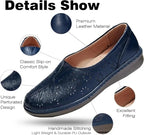 UberDeco Women’s Leather Loafers Moccasins Casual Slip-on Flats (8)(Navy)