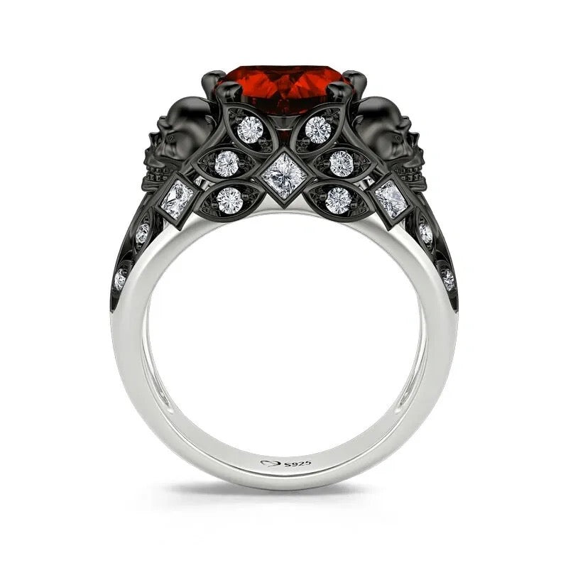 Jeulia "Beating Heart" Skull Design Heart Cut Sterling Silver Ring