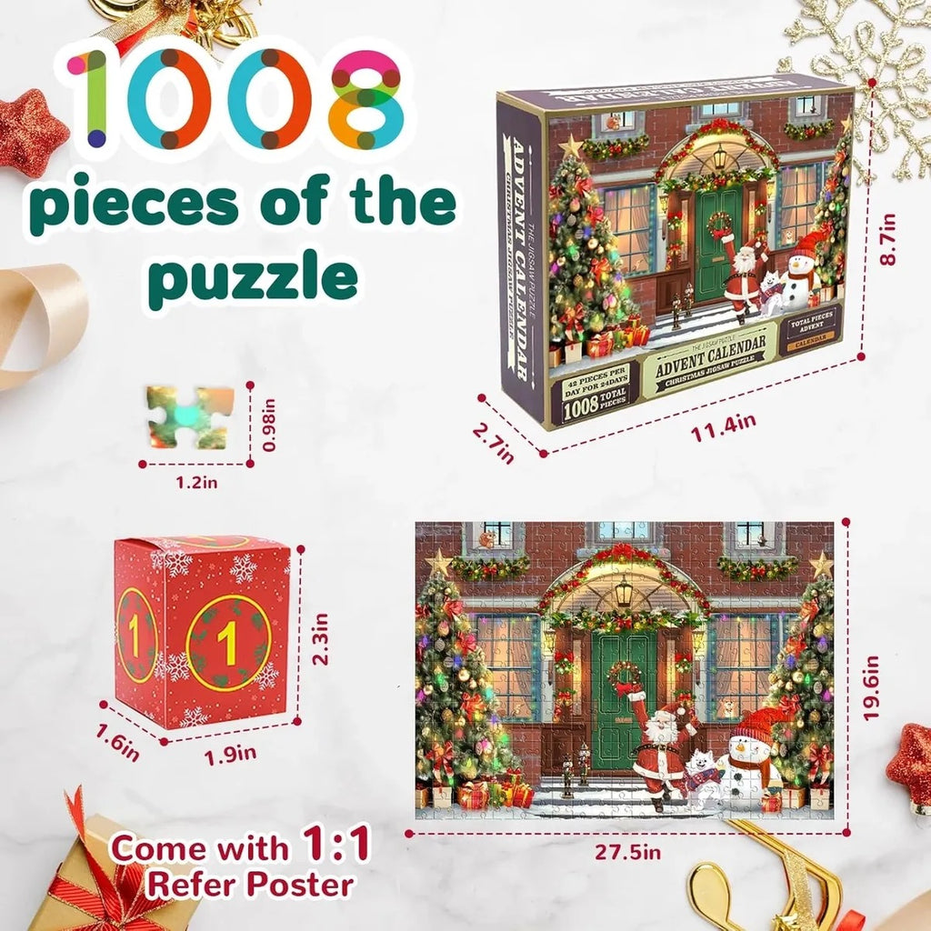 Advent Calendar Christmas Jigsaw Puzzle - Christmas Facade,24 Parts 1008 Pcs