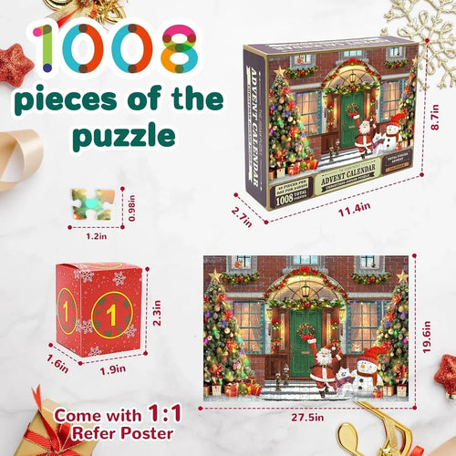 Advent Calendar Christmas Jigsaw Puzzle - Christmas Facade,24 Parts 1008 Pcs