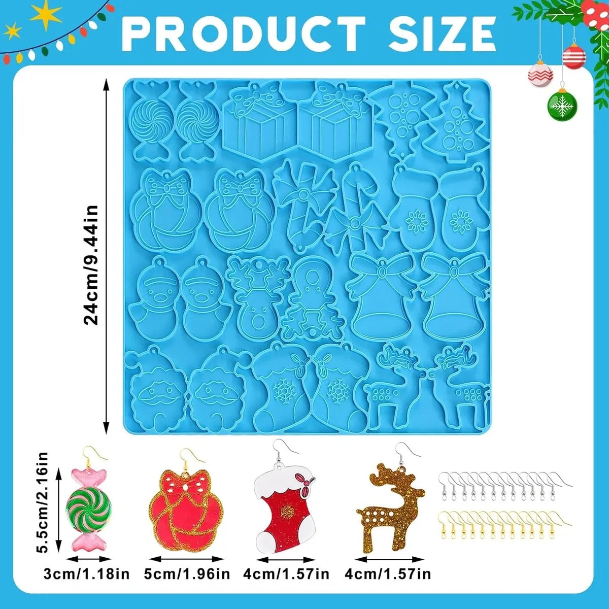 Lanfly 24-Cavity Earring Mould for Resin Silicone Epoxy Christmas Casting Mould