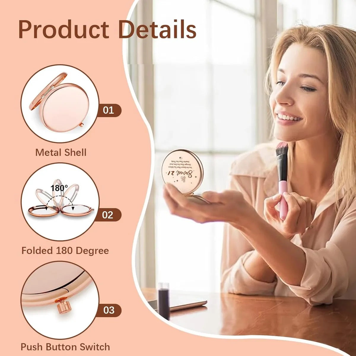 NOOMII Compact Makeup Mirror | 1X/2X Magnifying Metal Pocket Makeup Mirrors (21)