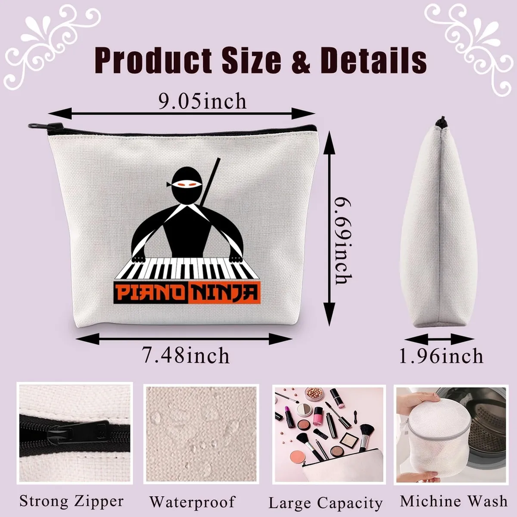 PLITI Piano Ninja Makeup Bag Funny Keyboard Player Pianist Gift Piano Player