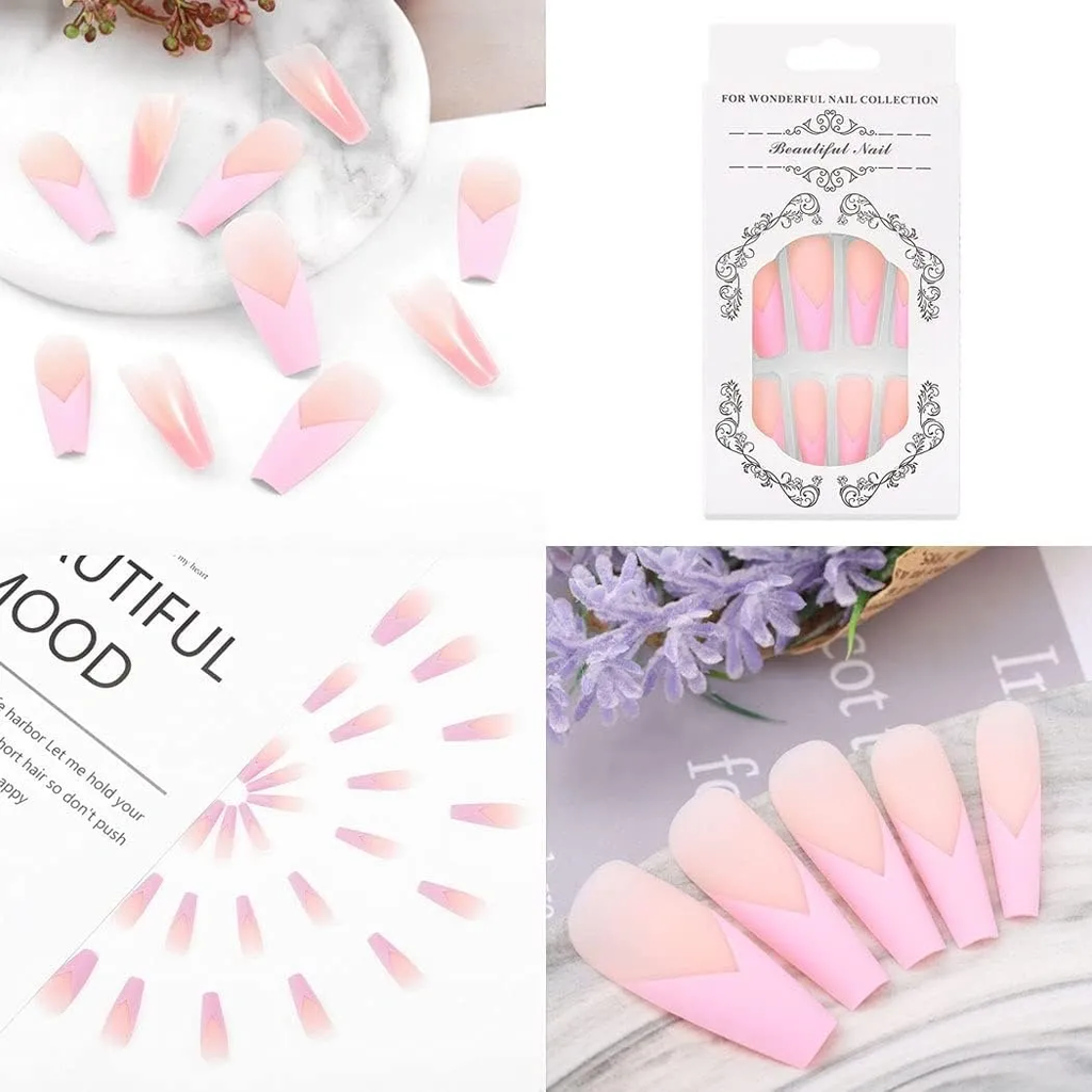 Sethexy Long Matte Ballerina False Nails Pink Coffin