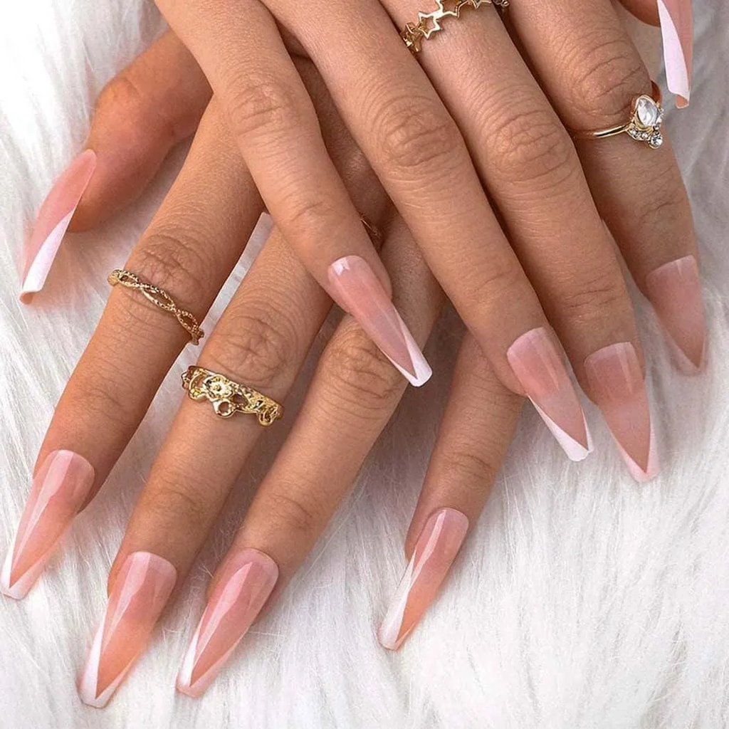 Sethexy French Ballerina False Nail Pink Glossy Nails