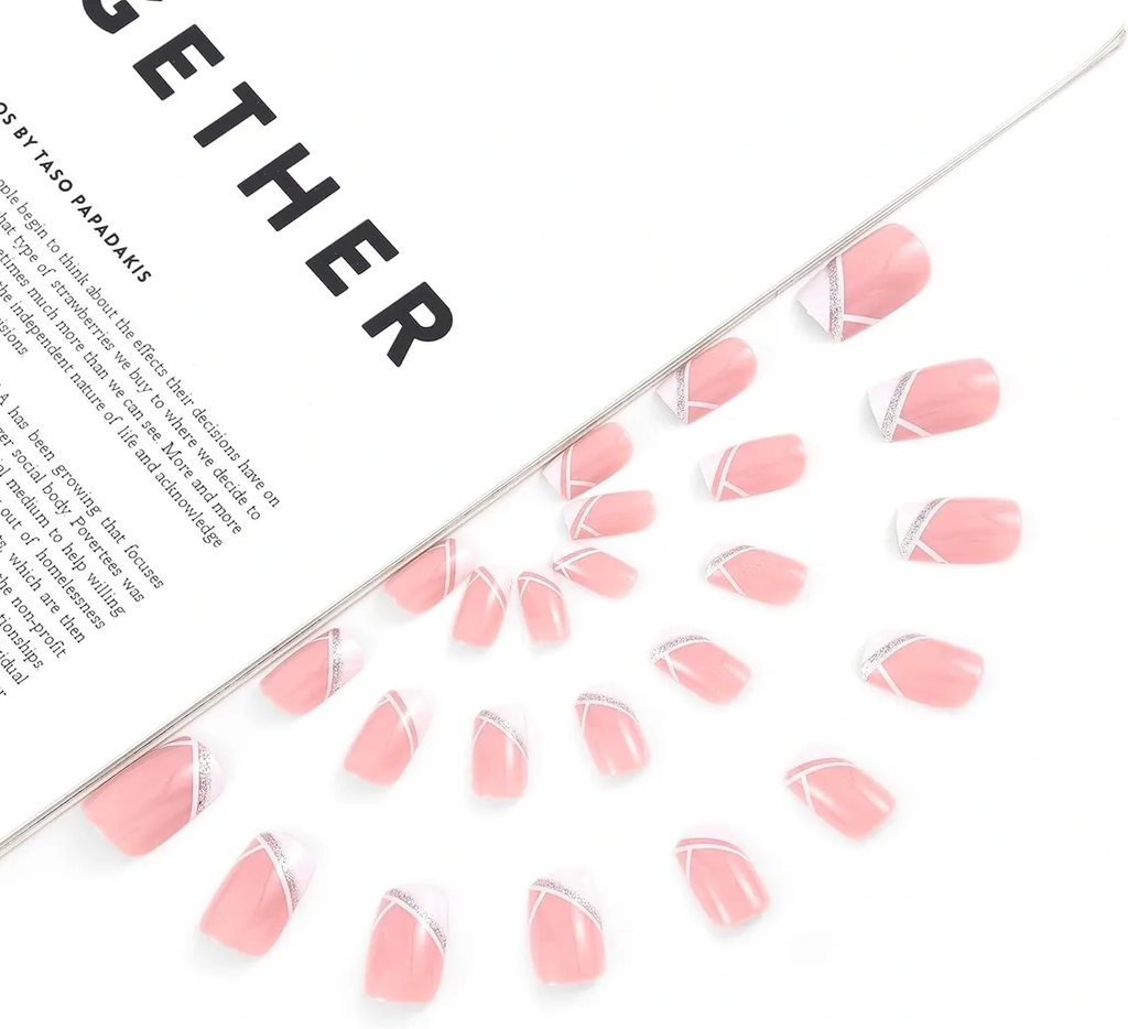 Sethexy Short Square Fake Nails French Ballerina