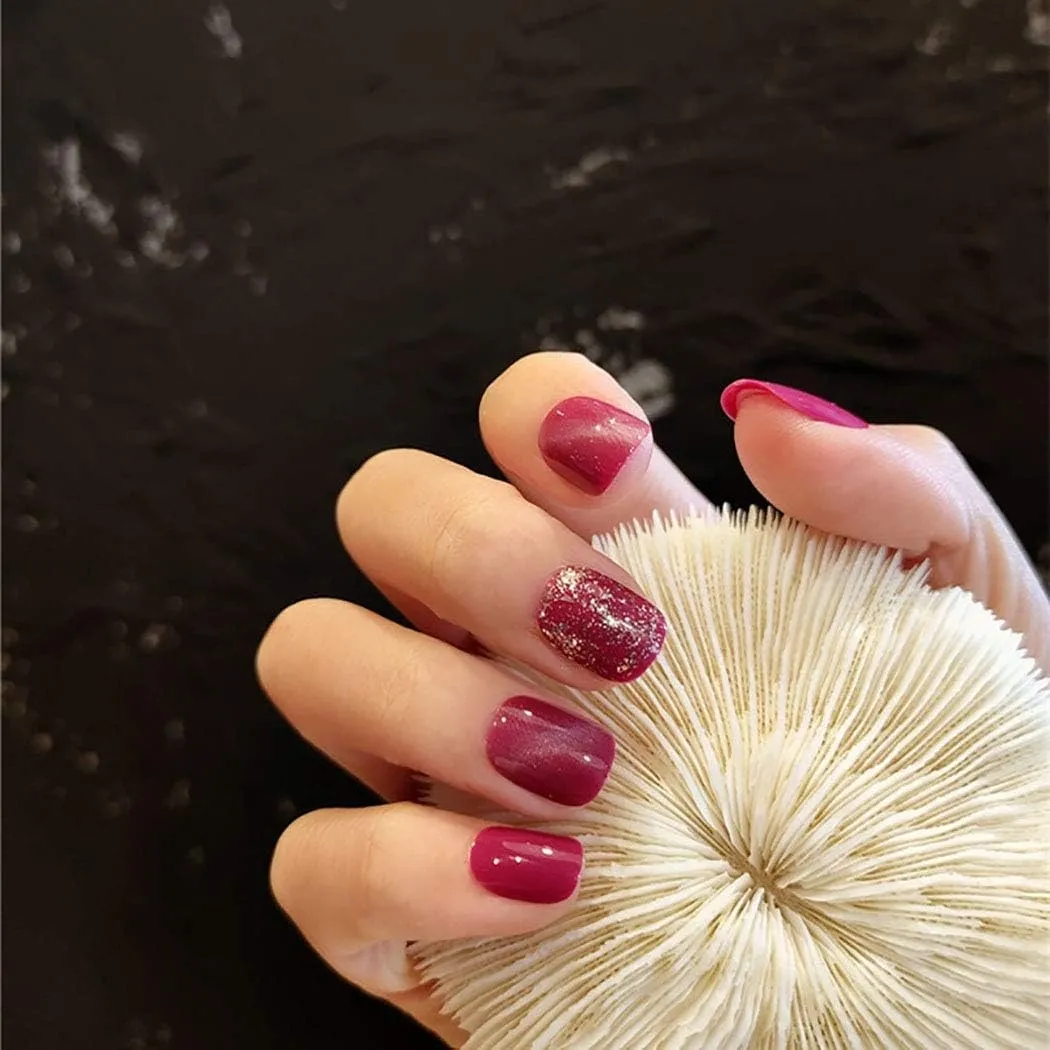 Sethexy Glossy Oval Cat Eye False Nails Short