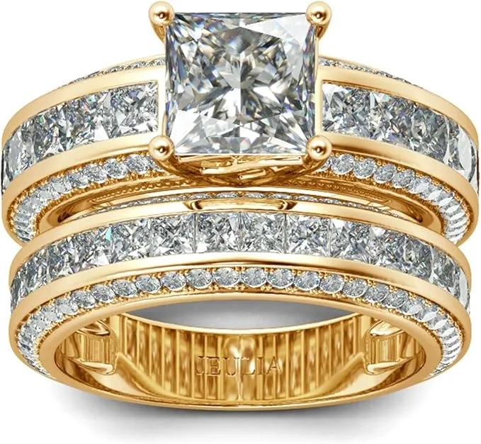 Jeulia 2.85 Carat Sterling Silver Princess Cut Bridal Set Engagement Ring