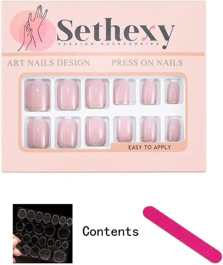 Sethexy Minimal French Short Square False Nails Collection Nude Pink