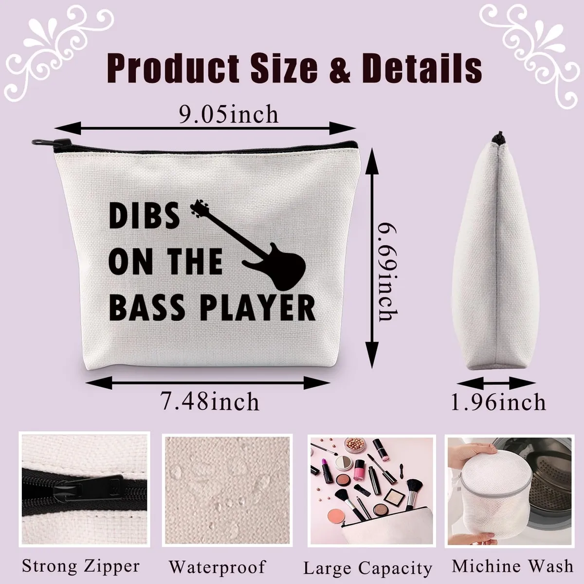 PLITI Bass Player Gift Dibs On The Bass Player Makeup Bag