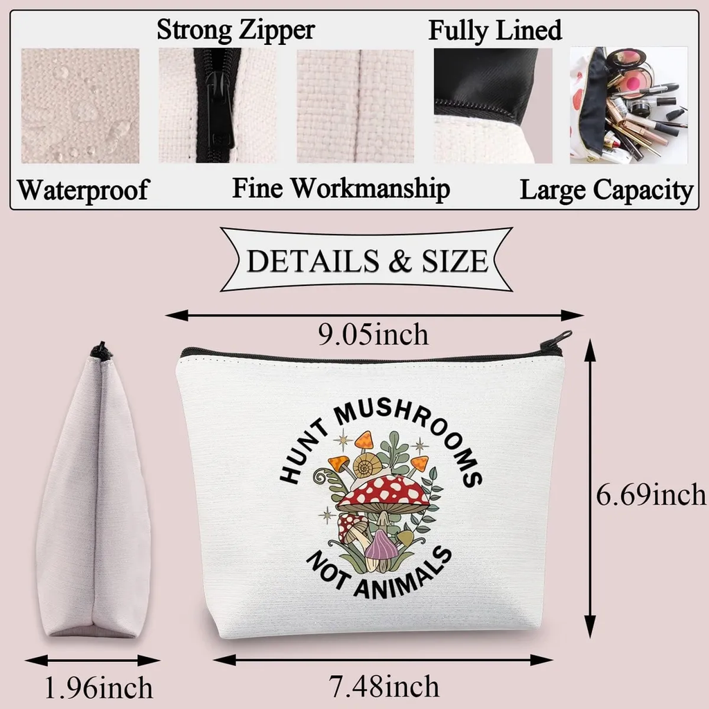 PLITI Mushroom Makeup Bag Mushroom Lover Gift Hunt Mushrooms Not Animals