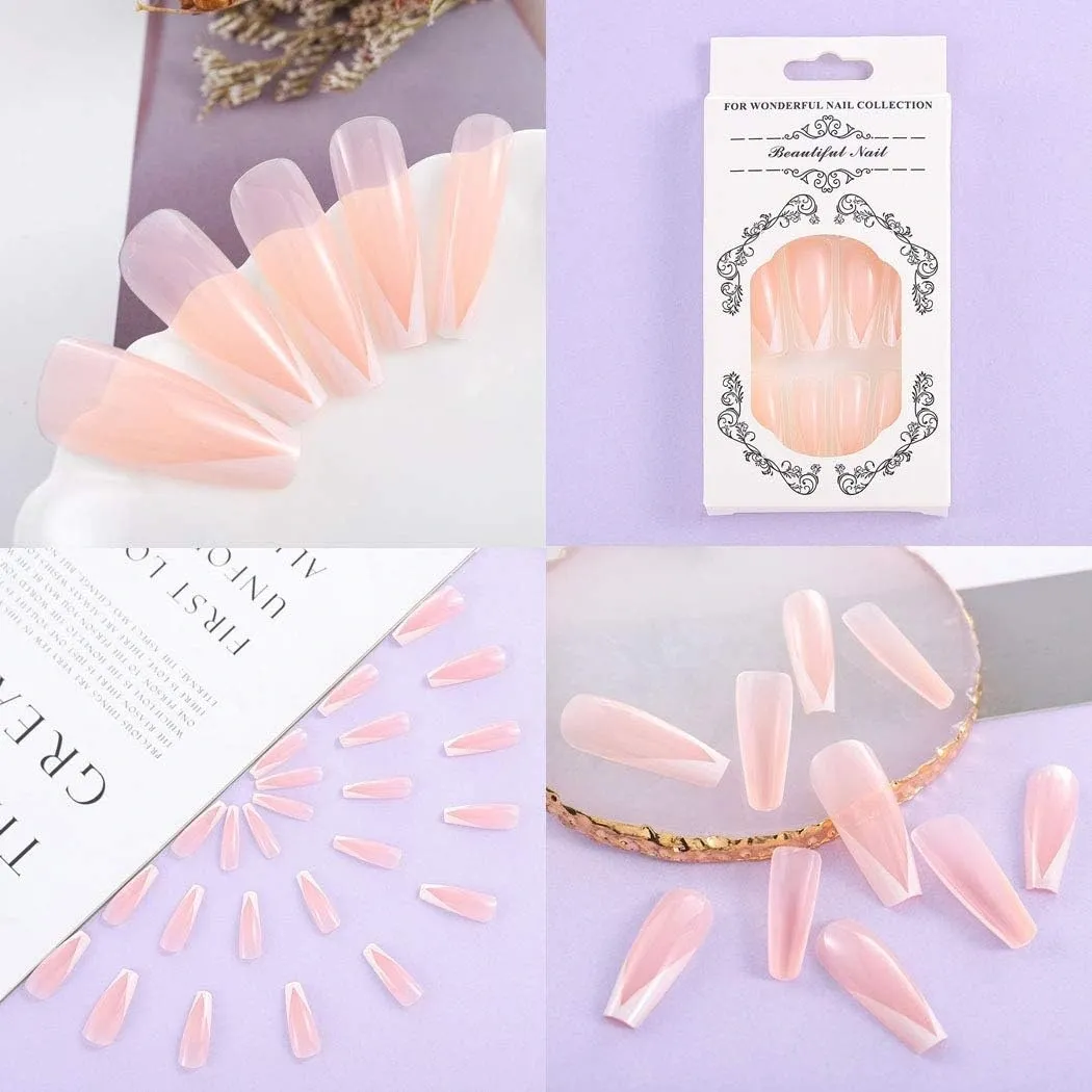 Sethexy French Ballerina False Nail Pink Glossy Nails