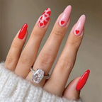 Sethexy Valentine's Day Almond False Nails Love Heart Stiletto Stick on Nails