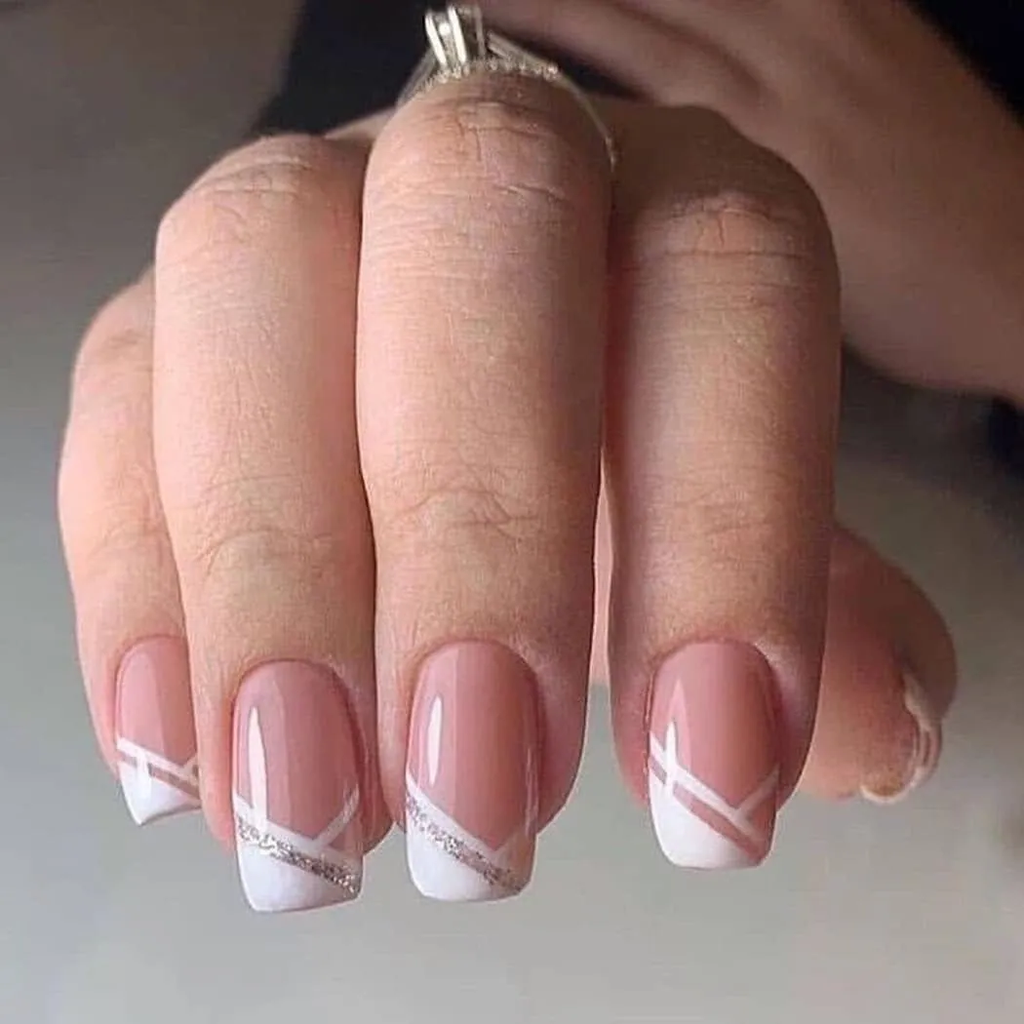 Sethexy Short Square Fake Nails French Ballerina