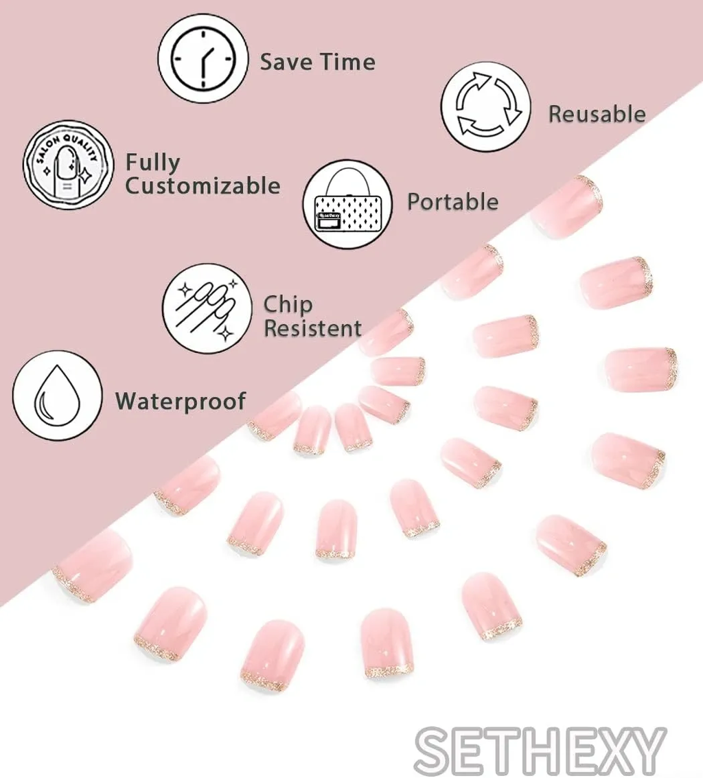 Sethexy Minimal French Short Square False Nails Collection Nude Pink