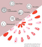 Sethexy Valentine's Day Almond False Nails Love Heart Stiletto Stick on Nails